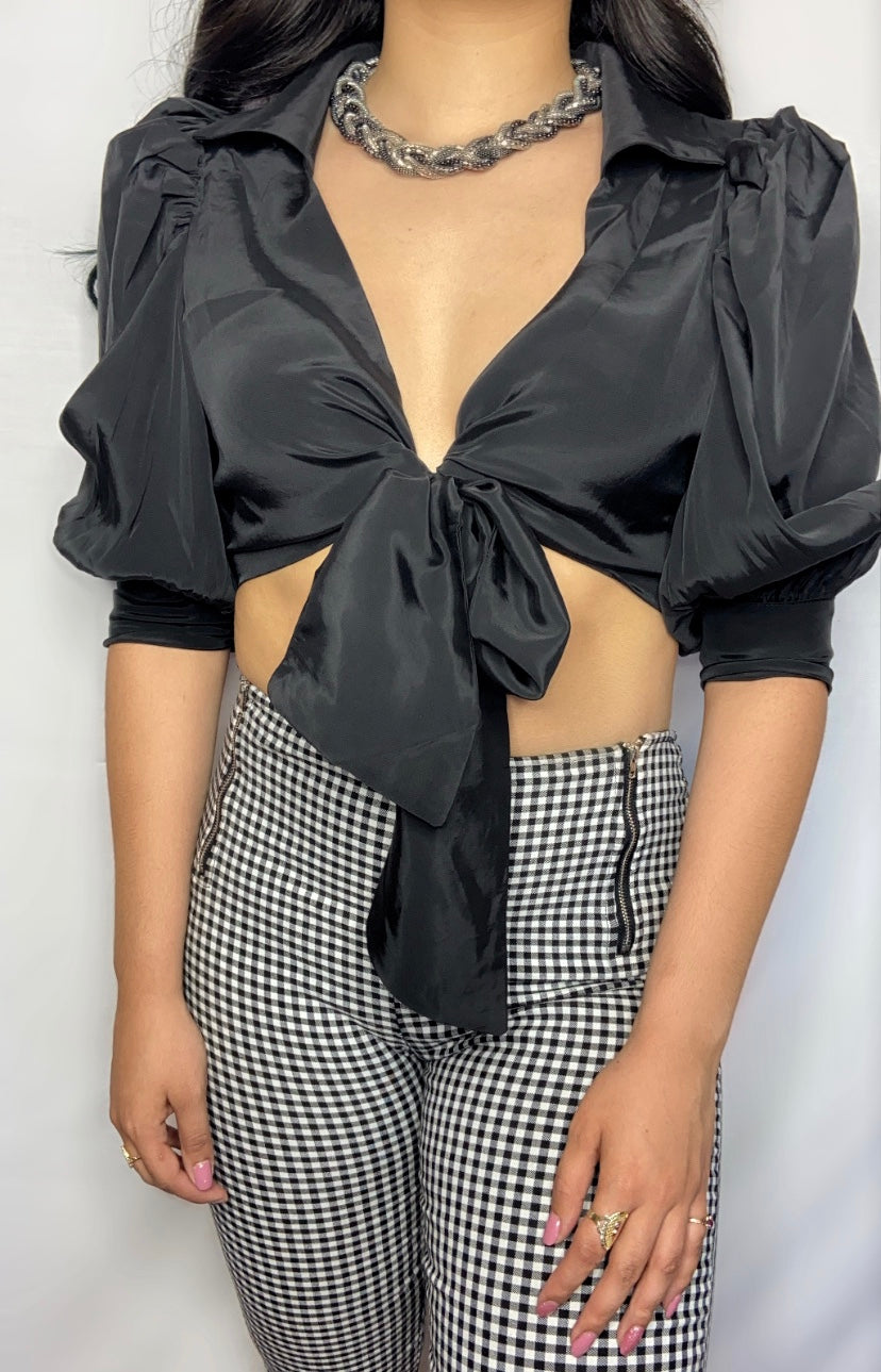 Thank You, Next Front Tie Top- Black